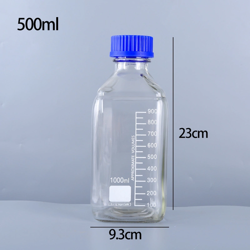 High Quality Laboratory Glass Reagent Bottle 100ml 250ml 500ml 1000ml 2000ml 3000ml Square Glassware