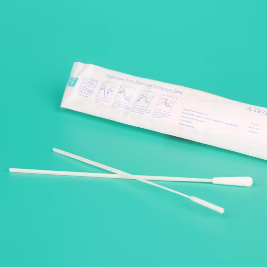 Terreno di trasporto virus Vtm con tampone faringeo in nylon floccato Raccolta campioni Maniglia flessibile Applicatore di trasporto con tubo lungo